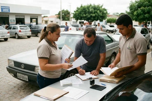 Profissionais realizando a transferência de veículo em Itapipoca.